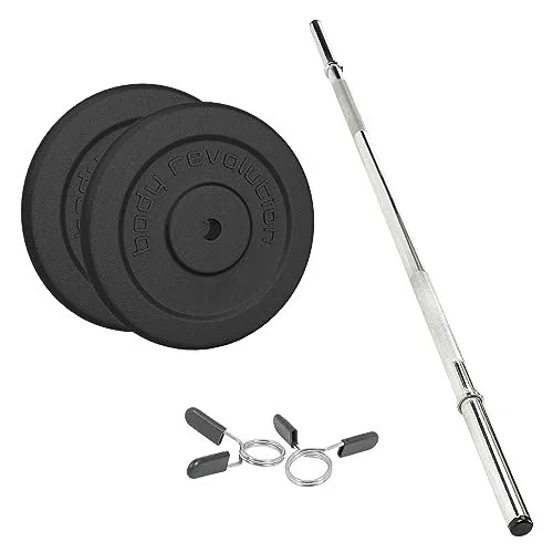 1.2m 1″ Barbell and Cast Iron Weight Plate Sets, Bar + 0.5kg + 1.25kg + 2.5kg Pairs (8.5kg Set)