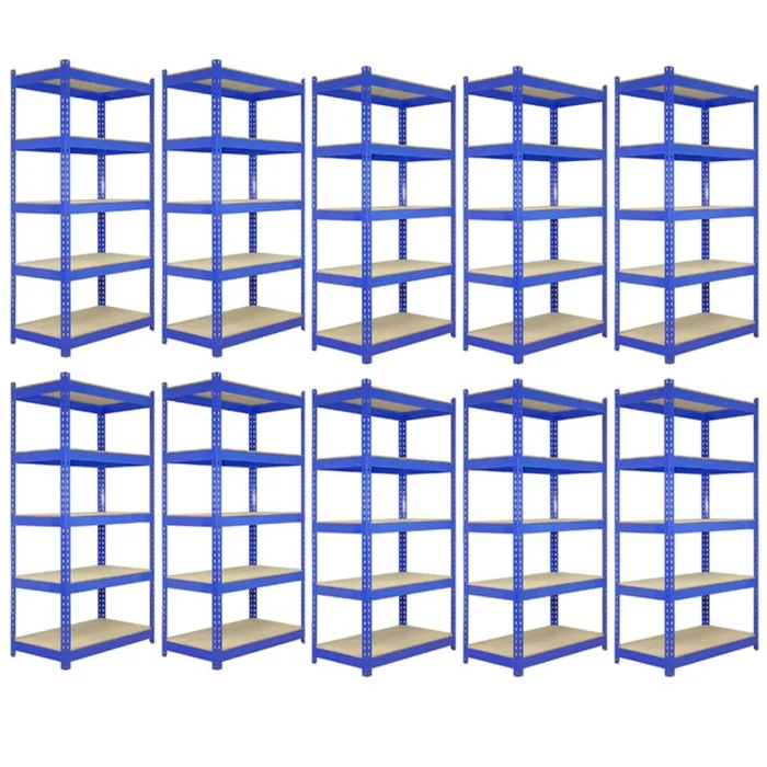 10 x Blue Racking Bay Unit 5 Tier Heavy Duty Steel Metal 280kg capacity Per Shelf Garage Shelves Storage Warehouse Shed Workshop Boltless Shelving 120cm x 45cm x 180cm Free Rubber Mallet