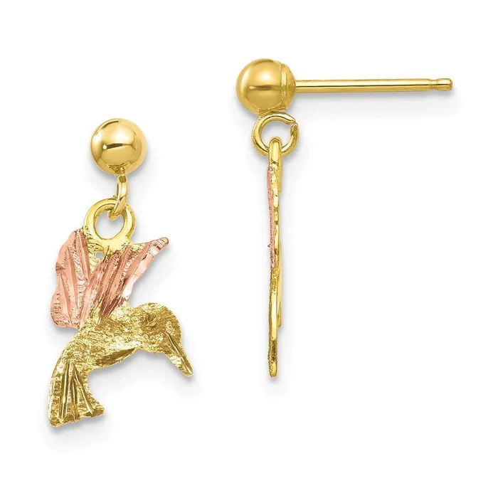 10k Tri-color Black Hills Gold Post Dangle Earrings