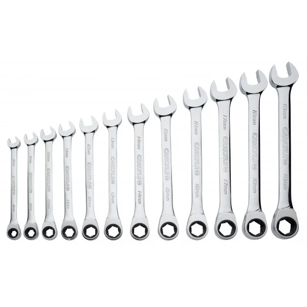 12 PIECE FLAT RATCHETING WRENCH SET-METRIC