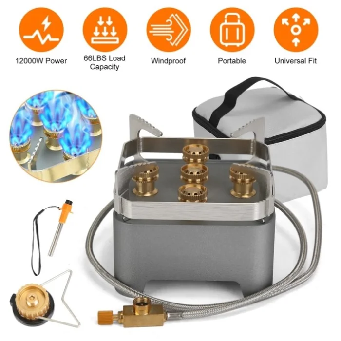 12000W Portable Camping Stove With Cassette Adapter Windproof Outdoor Backpacking Burner with 97659878