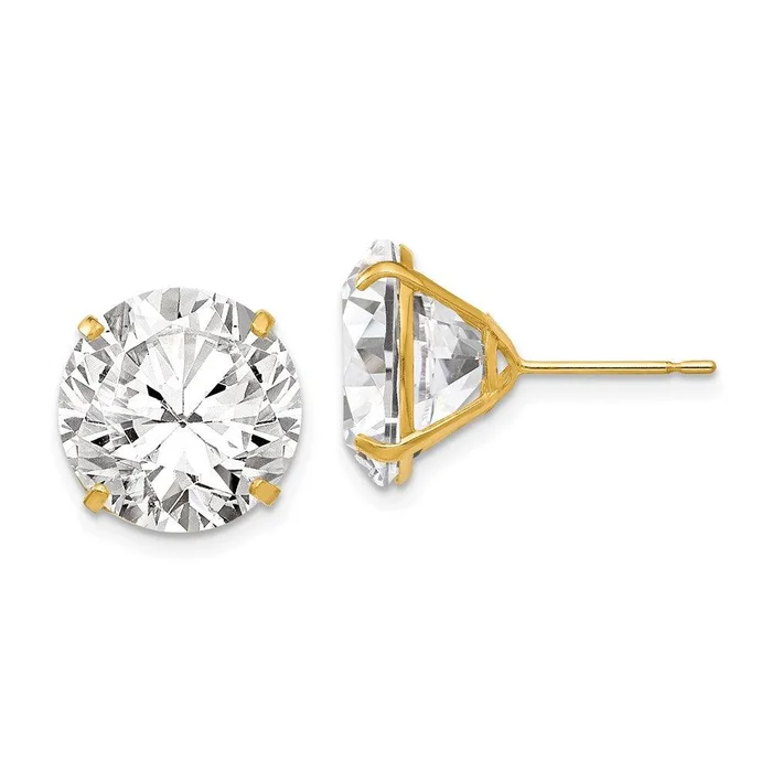 14k 12mm Round CZ Post Earrings