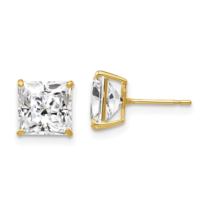 14k 7mm Square CZ Post Earrings
