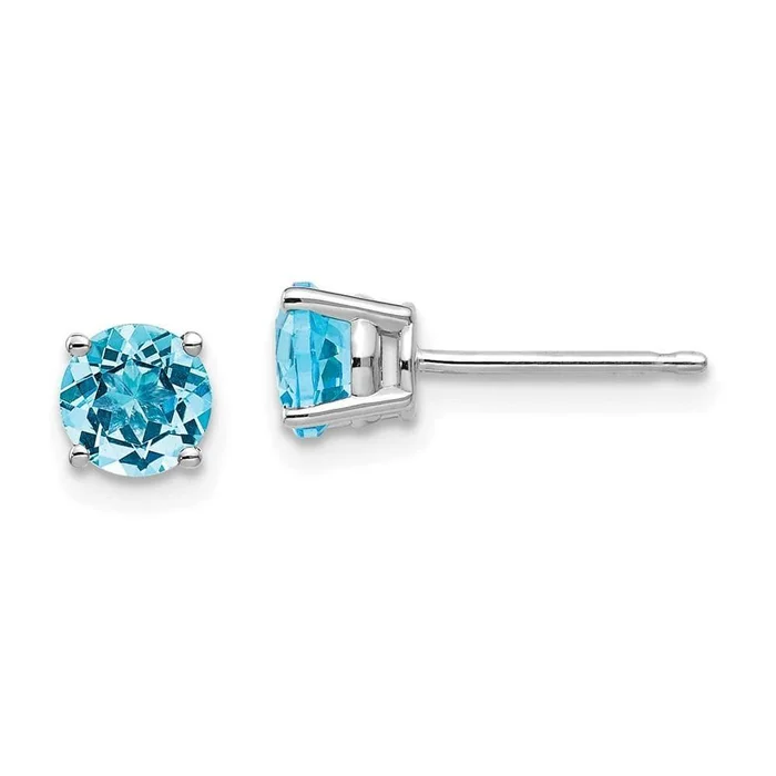14k White Gold 5mm Blue Topaz Earrings