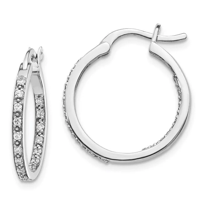 14k White Gold Diamond In/Out Hoop Earrings