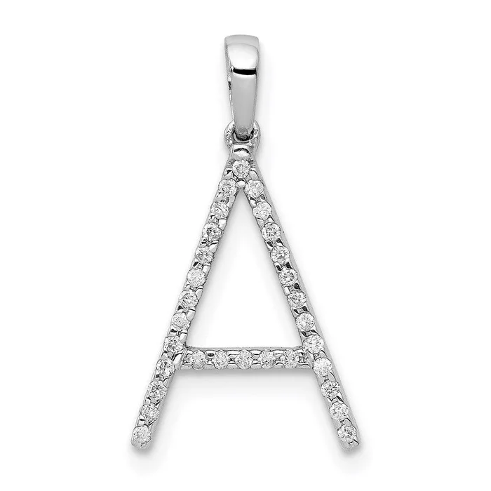 14k White Gold Diamond Initial A Pendant