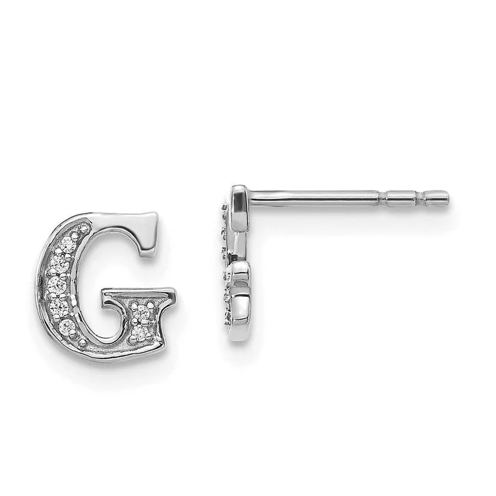 14k White Gold Diamond Initial G Earrings