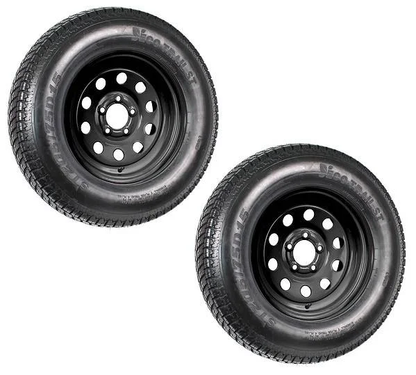 2-Pk Trailer Tire On Black Wheel Modular Rim ST205/75D15 LRC 5 Lug On 4.5 15 x 5.