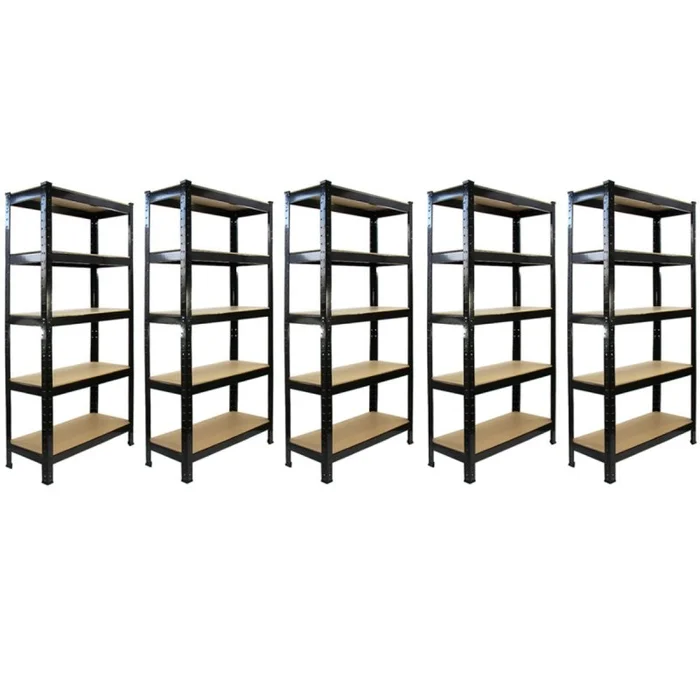 2 x Black Racking Bay Unit 5 Tier Heavy Duty Steel Metal 150kg capacity Per Shelf Garage Shelves Storage Warehouse Shed Workshop Boltless Shelving 75cm x 150cm x 30cm