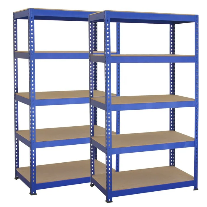 2 x Blue Racking Bay Unit 5 Tier Heavy Duty Steel Metal 150kg capacity Per Shelf Garage Shelves Storage Warehouse Shed Workshop Boltless Shelving 75cm x 150cm x 30cm