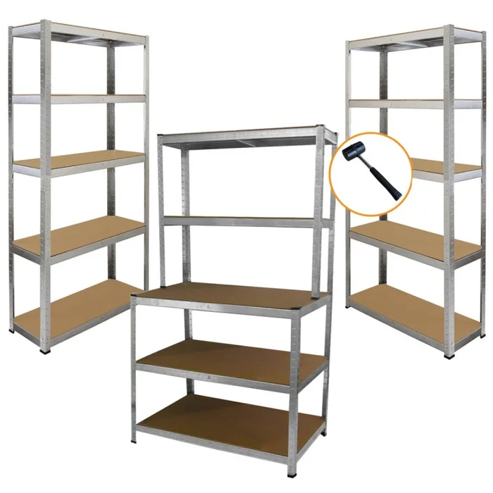2 x Silver Racking Bay Units 5 Tier & Workbench Shelving Unit Heavy Duty Steel 175/ 180kg Capacity Per Shelf Garage Shelves Storage Warehouse Shed Workshop Boltless 90 x 30 x 180cm Free Rubber Mallet