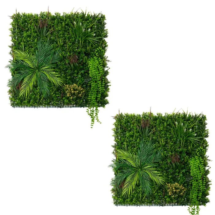 2Pcs Artificial Plant Wall Panel 100 x 100cm Alina Living Foliage Greenery Tiles Indoor Outdoor Weather & UV Resistant Grass Fence Hedge Privacy Backdrop Garden Home Decor Snap & Lock Fixings Included