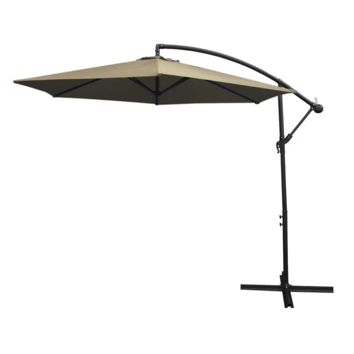 3m Cantilever Garden Parasol Banana Hanging Umbrella Winding Crank Shade Patio Outdoor Sun Shade Tilt UV Protection | Beige Fan Base