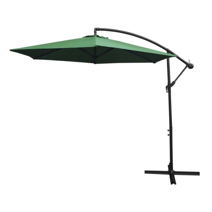 3m Cantilever Garden Parasol Banana Hanging Umbrella Winding Crank Shade Patio Outdoor Sun Shade Tilt UV Protection | Green Fan Base