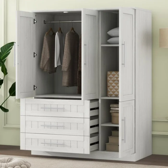 4 Door Wardrobe Armoire Closet with 3 Drawers, White 43584069