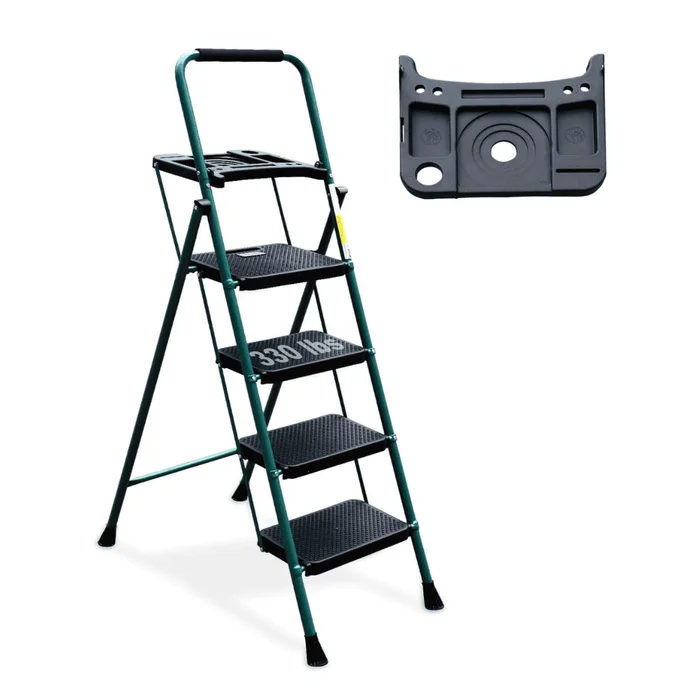 4 Step Ladder, HBTower Folding Step Stool with Tool Platform, Wide Anti-Slip Pedal