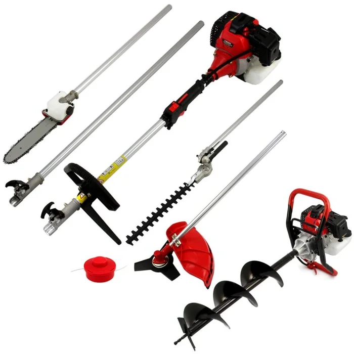 5 in 1 Multi Tool 52cc & Earth Auger Petrol Garden Brush Grass Cutter Chainsaw Hedge Trimmer Strimmer Drill Bit Planting Fence Post Ground Hole Powerful Heavy Duty Tool Kit & Protective Equipment