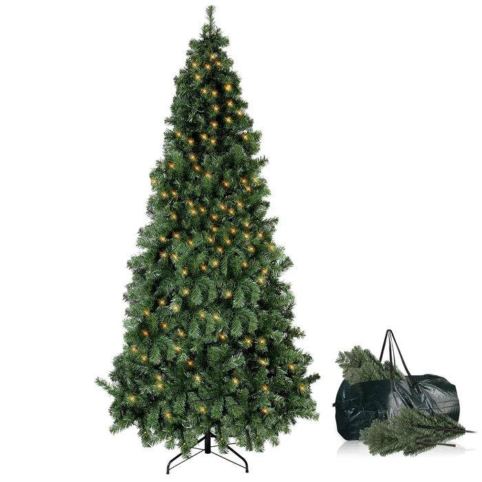 6.5ft Pre-Lit Artificial Holiday Christmas Spruce Tree for Home, Office, Party Decoration 750-Branch&250 Warm White Lights Tips