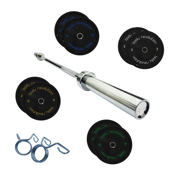 7ft Olympic Weightlifting Bar Bumper Weight Plate Sets 30kg Weight