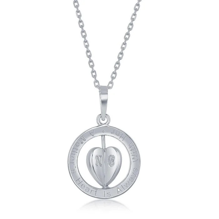 A Mothers Heart is Always with Her Children Spinning 3-D Heart; Sterling Silver Necklace