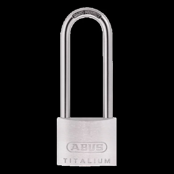 ABUS Titalium 64TI Series Long Shackle Padlock 40mm Keyed To Differ 63mm Shackle 64TI/40HB63 – Silver
