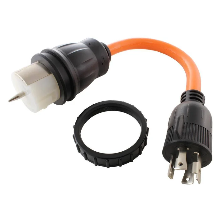 AC WORKS TEL1430-018 1.5 ft. 30 Amp 4-Prong Locking Plug to 50 Amp Locking Connector 10/4 Generator Transfer Switch AC Connectors