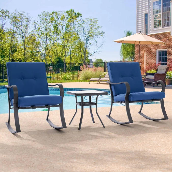 ACEGOSES Atlantic 3-Piece Patio Conversation Set with Blue Cushions