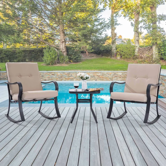 ACEGOSES Atlantic 3-Piece Patio Conversation Set with Tan Cushions