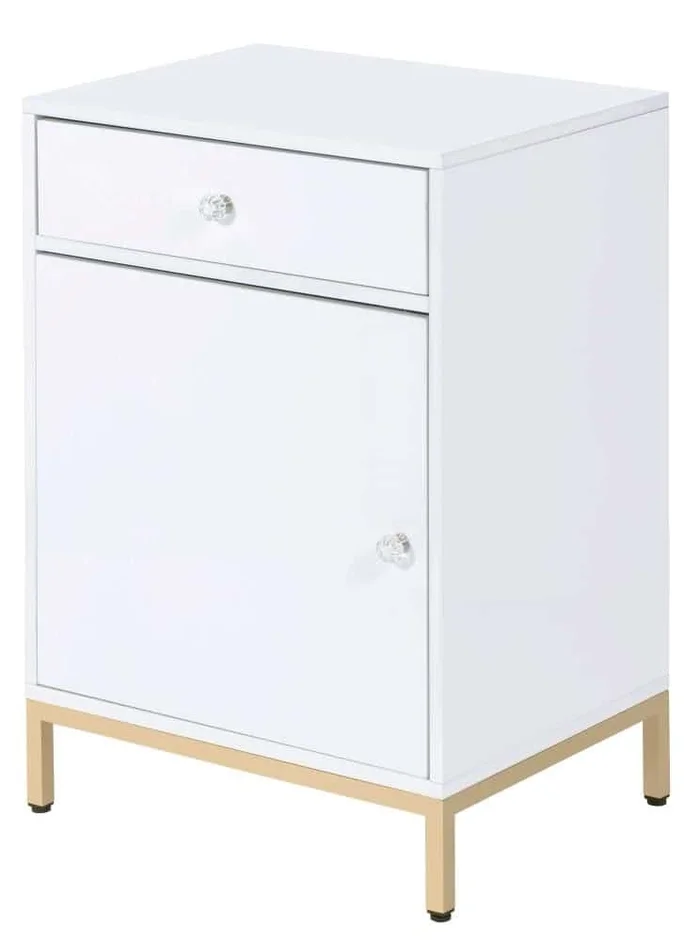 ACME FURNITURE Ottey 20-in W x 30-in H Wood Composite White High Gloss and Gold Freestanding Utility Storage Cabinet
