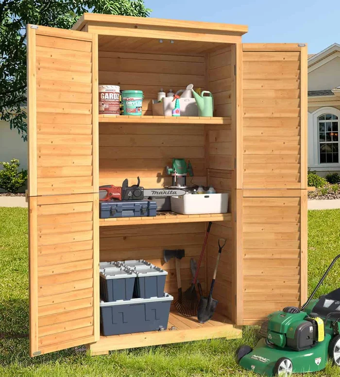 Aiho 3 ft. W x 1.5 ft. D Solid Wood Vertical Storage Shed – Natural