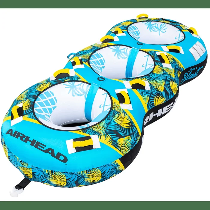 Airhead BLAST 3 Inflatable Open Top 3-Person Towable Waterskiing Towables Tube, Tropical Blue