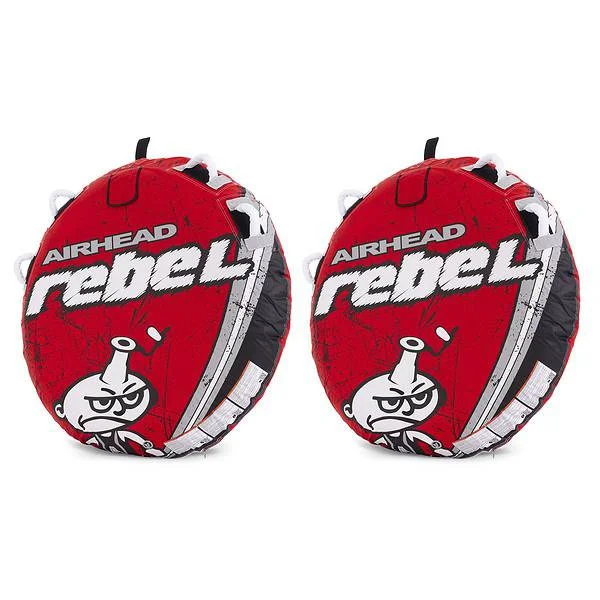Airhead Rebel 54In 1 Person Red Towable Tube Kit w/ Rope and 12V Pump (2 Pack)