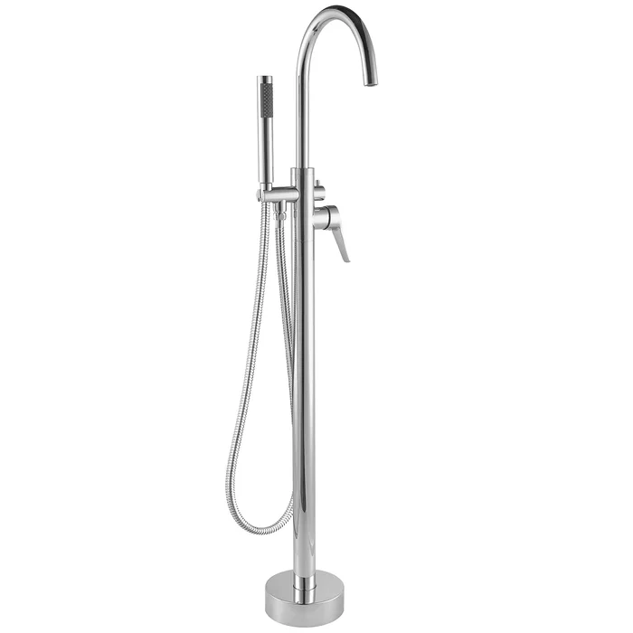 AKDY TF0050 Glossy Chrome 1-handle Freestanding High-arc Bathtub Faucet with Hand Shower (Valve Included)