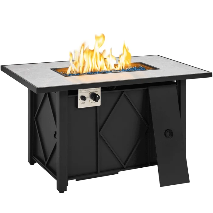 Alden Design 43in Propane Fire Pit Table with Ceramic Tabletop & Steel Base, Black