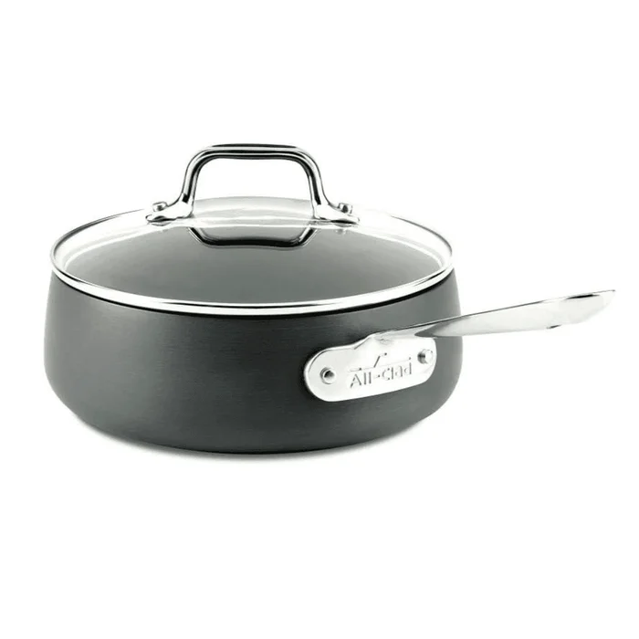 All-Clad HA1 Hard Anodized Nonstick SaucePan 2.5 Quart Induction Oven Broiler Safe 500F, Lid Safe 350F Pots and Pans, Cookware Black