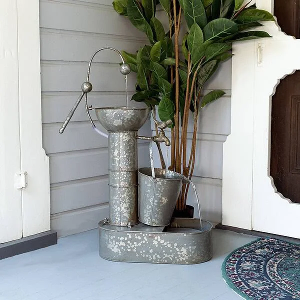 Alpine Corporation Rustic Metal Tiering Tin Water Fountain, 34 Inch Tall