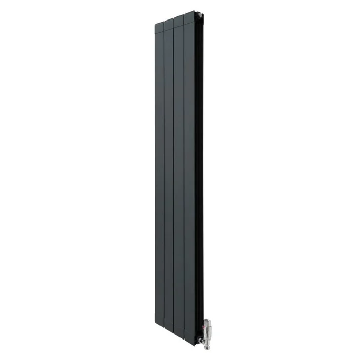 Aluminium Designer Radiator 1800mm x 315mm & TRV Chrome Valves Vertical Double Flat Panel Column Lightweight Modern Heater Matt Anthracite Grey Kitchen Living Room Cleaning Brush Fixing Kit Brackets