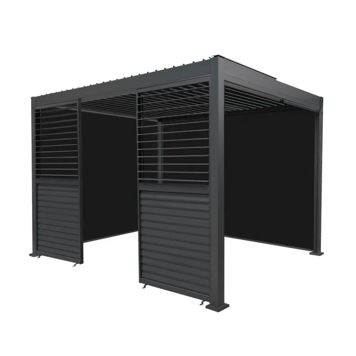 Aluminium Pergola With Anthracite Blinds & 2 Shutter Panels – 3m x 3m