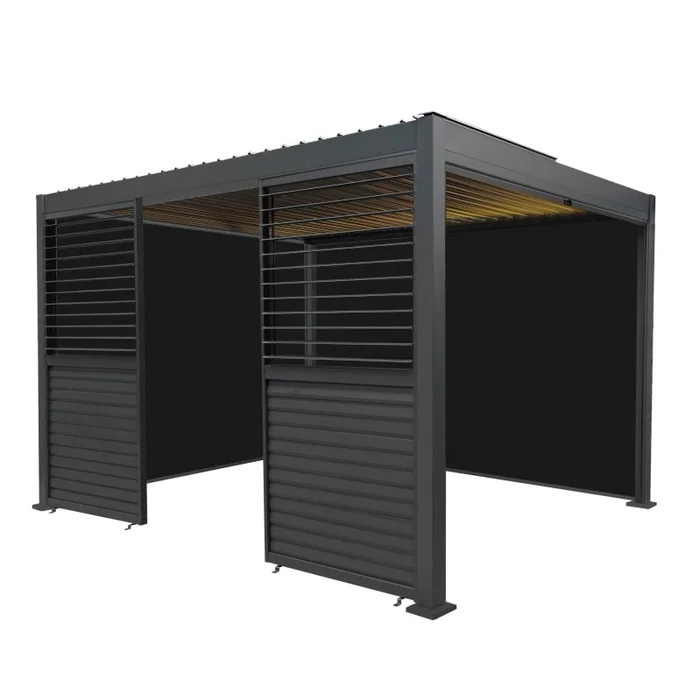 Aluminium Pergola With Anthracite Blinds, 2 x Side Panels & LED Lights – 3m x 4m