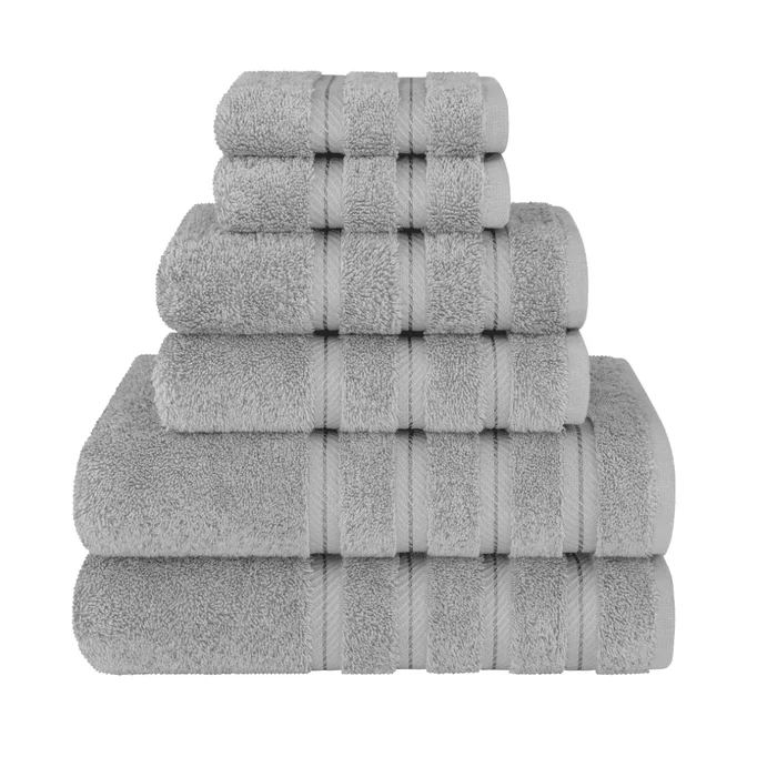 American Soft Linen Luxury 6 Piece Towel Set, 2 Bath Towels 2 Hand Towels 2 Washcloths, Light Grey Towel Sets