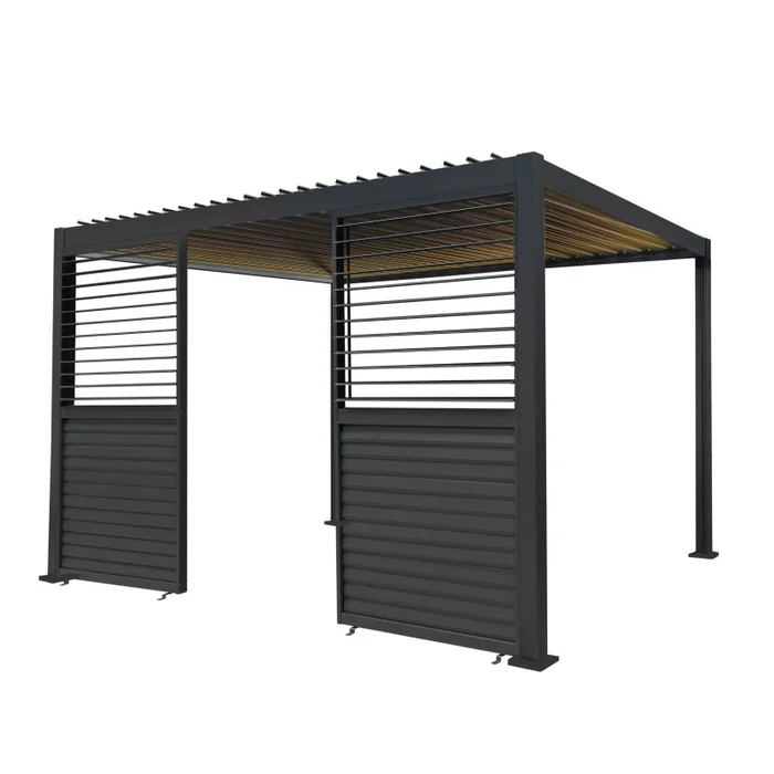 Anthracite Aluminium Pergola With LED Lights & 2 x Shutter Panels – 3m x 4m