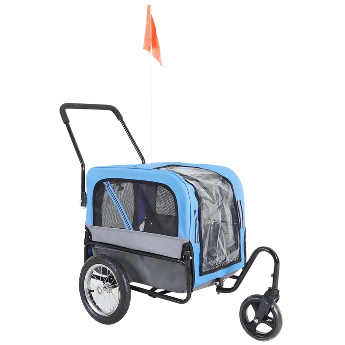 Aosom Elite-Jr 2-In-1 Dog Pet Bicycle Trailer, Jogging Stroller with 360-Degree Swivel Wheels & Large Easy Entry, Blue