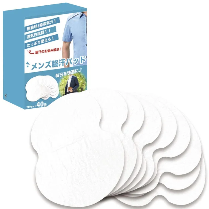 Apollon Men’s Armpit Sweat Pad, Sweat Absorbing Pad, Just Size, For Men’s Sweat Stains, Odor Prevention, Unscented, 20 Sets, 40 Pieces, Large Capacity