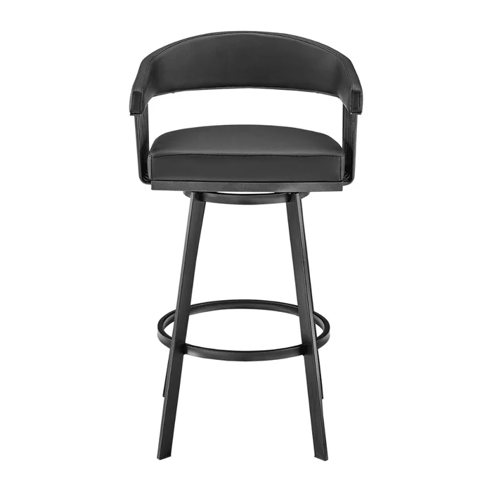 Armen Living Chelsea 25″ Black Faux Leather Metal Swivel Counter Stool