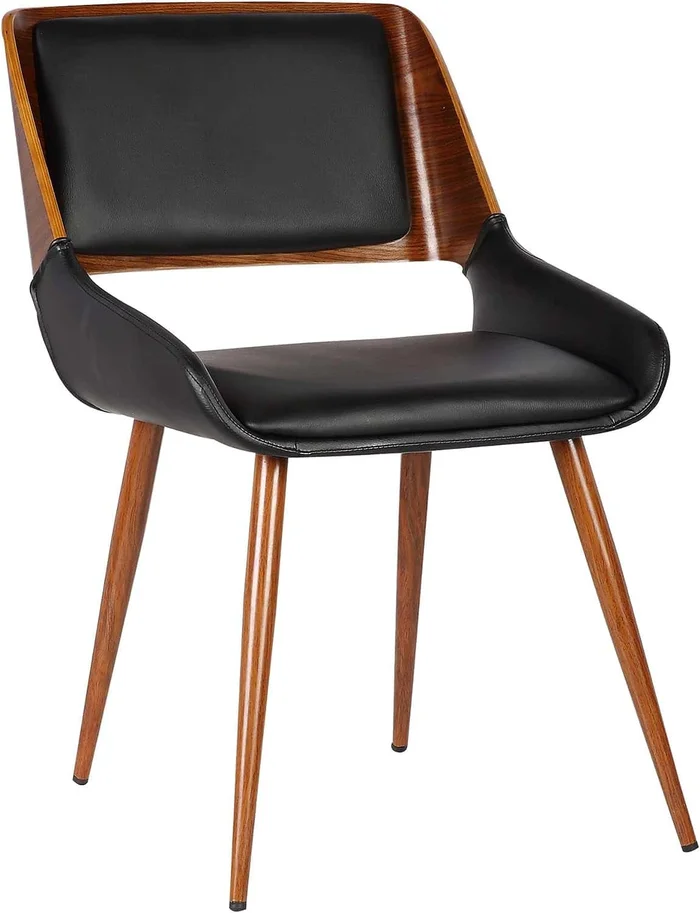 Armen Living Panda Dining Chair in Black Faux Leather and Walnut Wood Finish
