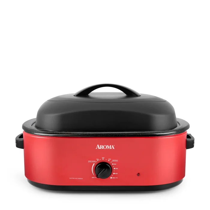 AROMA 18Qt. Roaster Oven with High-Dome Lid, Red