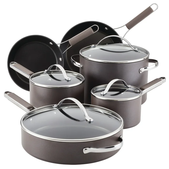 Ayesha Curry Professional Hard Anodized Collection Nonstick Cookware Set, 10-Piece, Charcoal