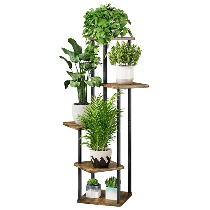 AZERPIAN Plant Stand 5 Tier Indoor Metal Flower Shelf for Multiple Plants Corner Tall Flower Holders, Black (5 Tier-Black)