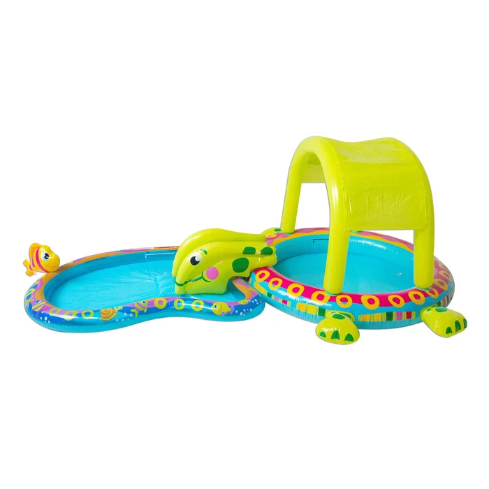 Banzai Shade N Slide Turtle Inflatable Kiddie Splash Pool with Sprinkler