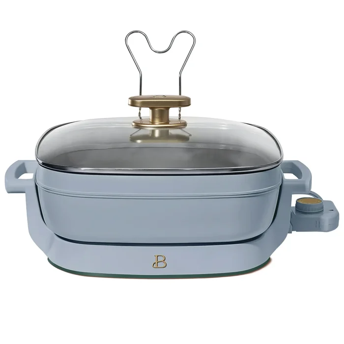 Beautiful 5 in 1 Electric Skillet – Expandable up to 7 Qt with Glass Lid, Cornflower Blue by Drew Barrymore